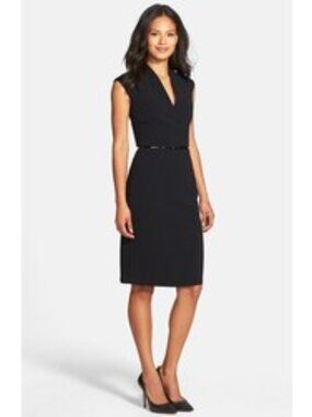 Hugo Boss Black Sleeveless Midi Sheath Dress with Slim Belt - NWT - Size 14